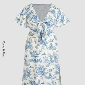 Solid Bow Cut Out Midi Dress Curve & Plus